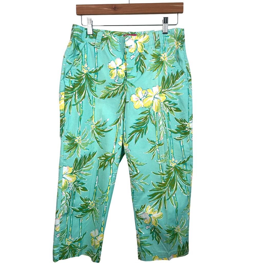 New Vintage Pappagallo Tropical Floral Print Cropped Pants Cotton Size 8 Coastal